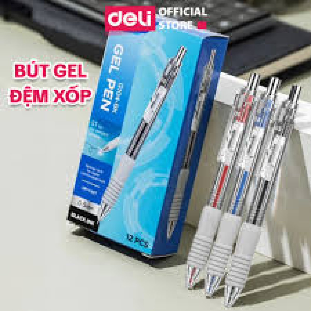Bút Gel Mực Bấm Deli Đệm G104 Xốp (Xanh/Đỏ/Đen)